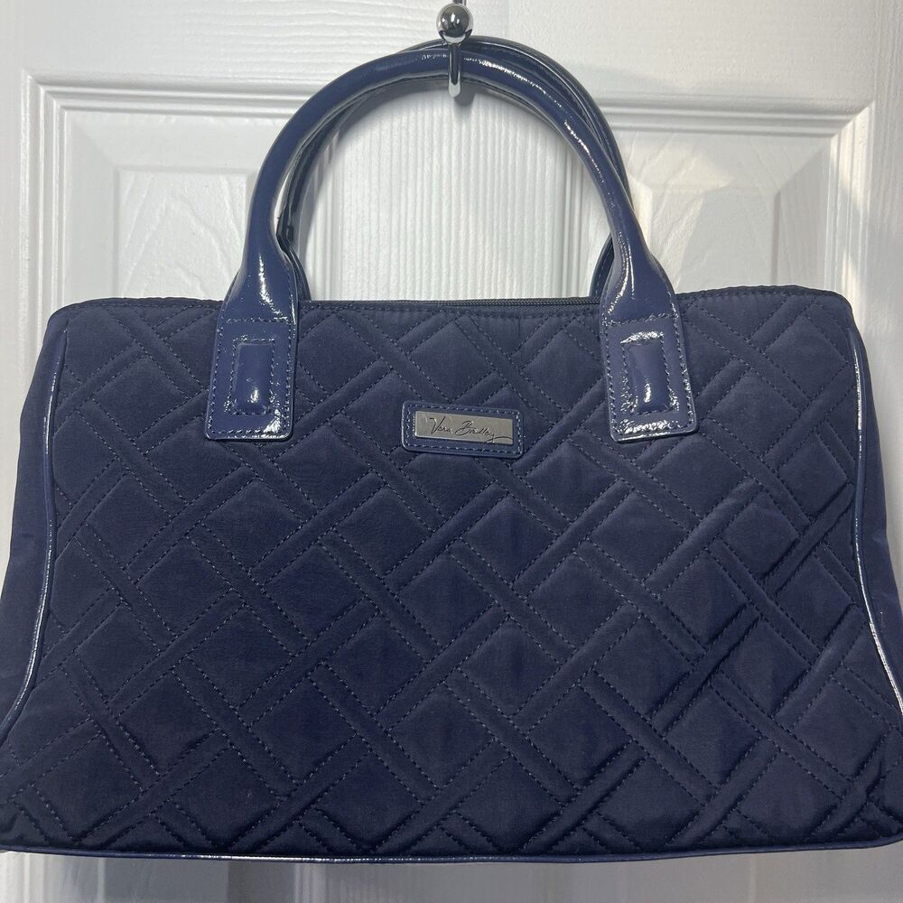 Vera Bradley Quilted Tote Bag – Navy Blue w/ Patent Leather Handles